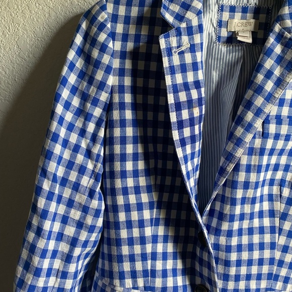 J.Crew Campbell Linen Blend Blue Gingham Check Preppy Academia Office Blazer 2 - Picture 8 of 16